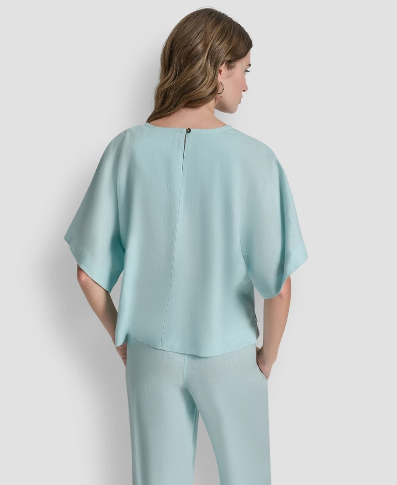 Dkny Linen Drop Shoulder Short Sleeve Top