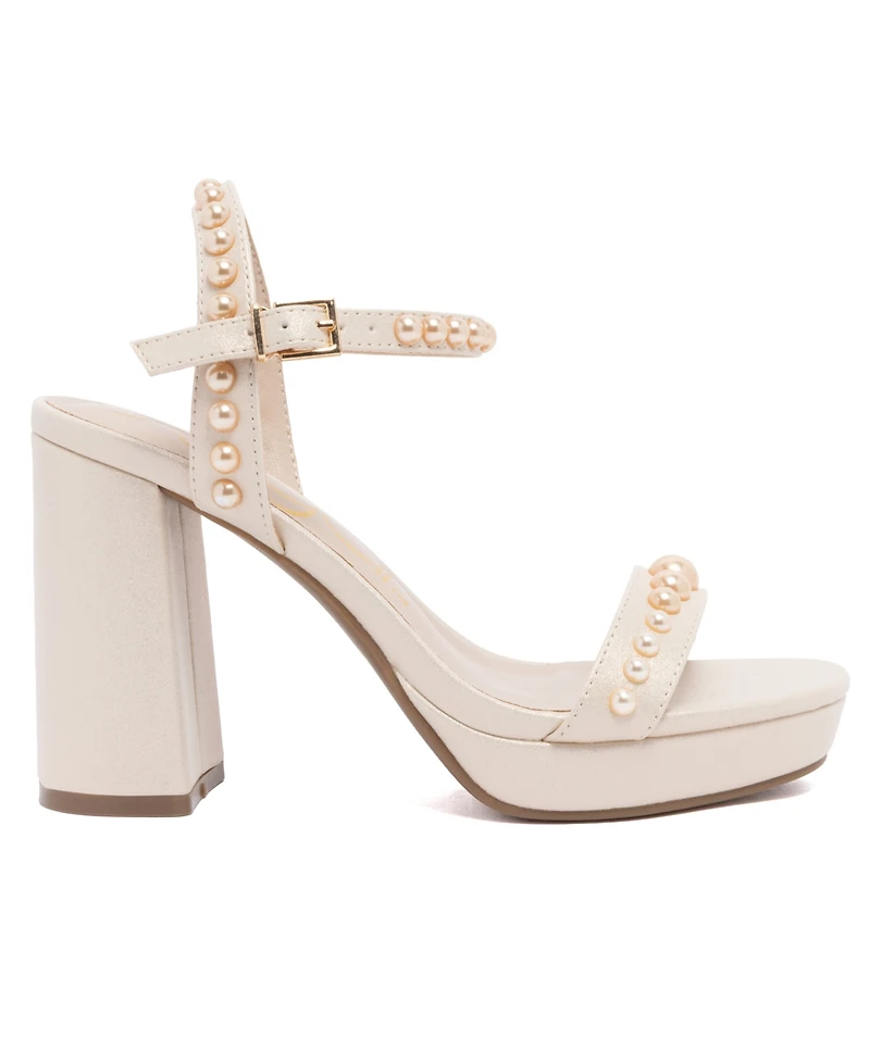Sugar Women's Vallentina Pearl Block Heel Dress Sandals