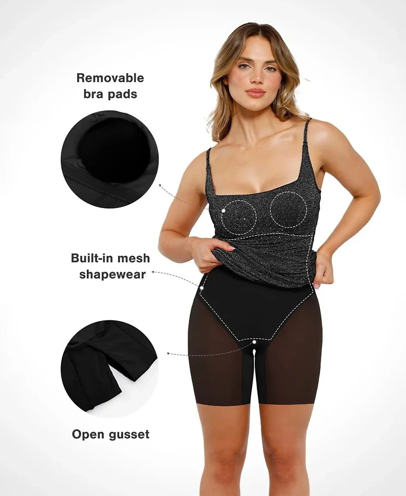 Popilush Women's Shapewear Metallic Knit Bodycon Sculpting Midi Slip Dress