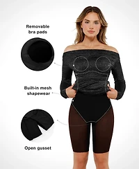 Popilush Women's Shapewear Metallic Knit Long Sleeve Slim Mermaid Maxi Dress