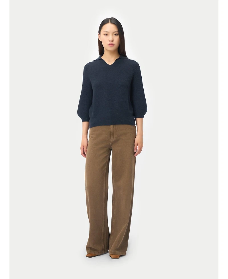 Gobi Cashmere Women's Open V-Collar Polo Sweater