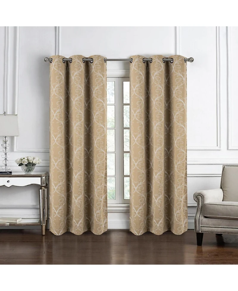 Rt Designer Collection Kimber Embroidered Blackout Luxurious Decorative Grommet Curtain Panel 54" x Taupe