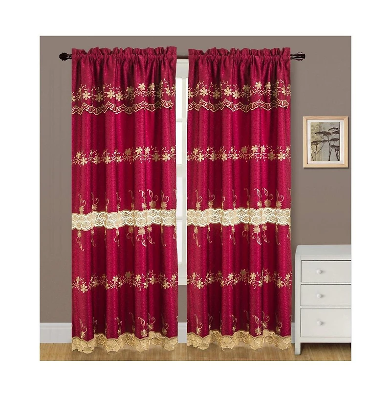 Rt Designers Collection Alisa Macrame Rod Pocket Window Room Darkening Panel 54" x 84" Burgundy