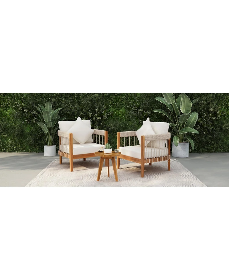 Streamdale Furniture Streamdale Acacia Wood Outdoor Club Chair Set with Rope Accents