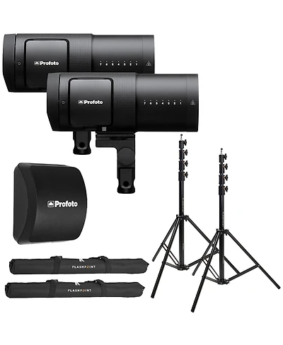 Profoto B30 500W Off Camera Flash Head Duo Kit, Bundle with Extra Li-Ion Battery, 2x 9.5' Air-Cushioned Light Stand