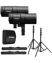 Profoto B30 500W Off Camera Flash Head Duo Kit, Bundle with Extra Li-Ion Battery, 2x 9.5' Air-Cushioned Light Stand