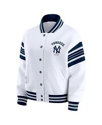 Wear by Erin Andrews Women's White New York Yankees Full-Snap Fleece Sweatshirt Jacket