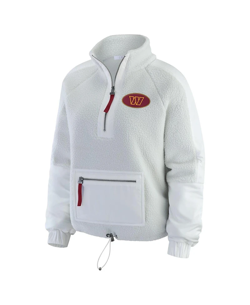 Wear by Erin Andrews Women's White Washington Commanders Polar Fleece Half-Zip Jacket