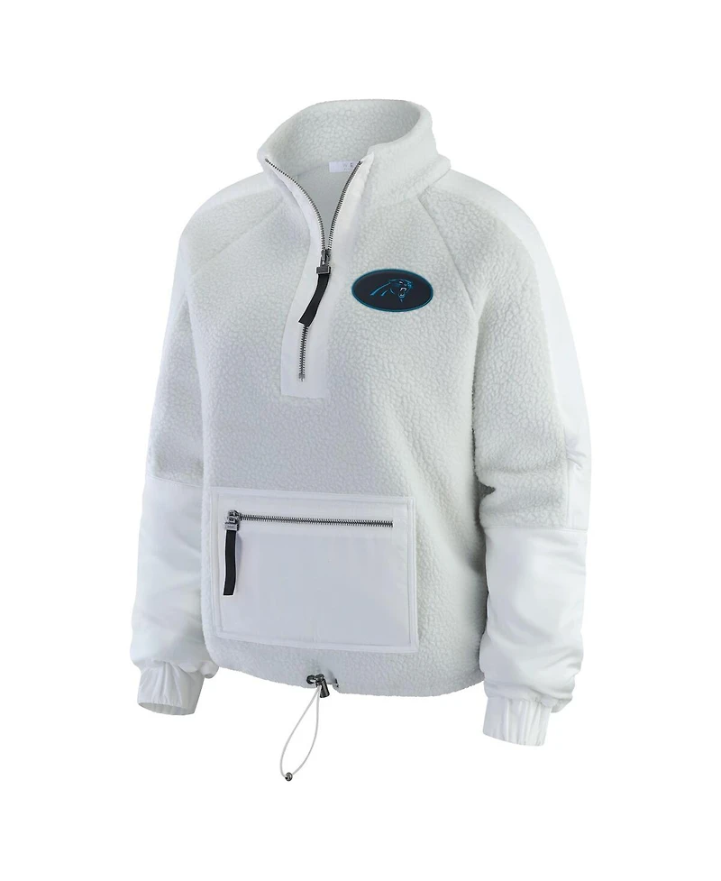 Wear by Erin Andrews Women's White Carolina Panthers Polar Fleece Half-Zip Jacket