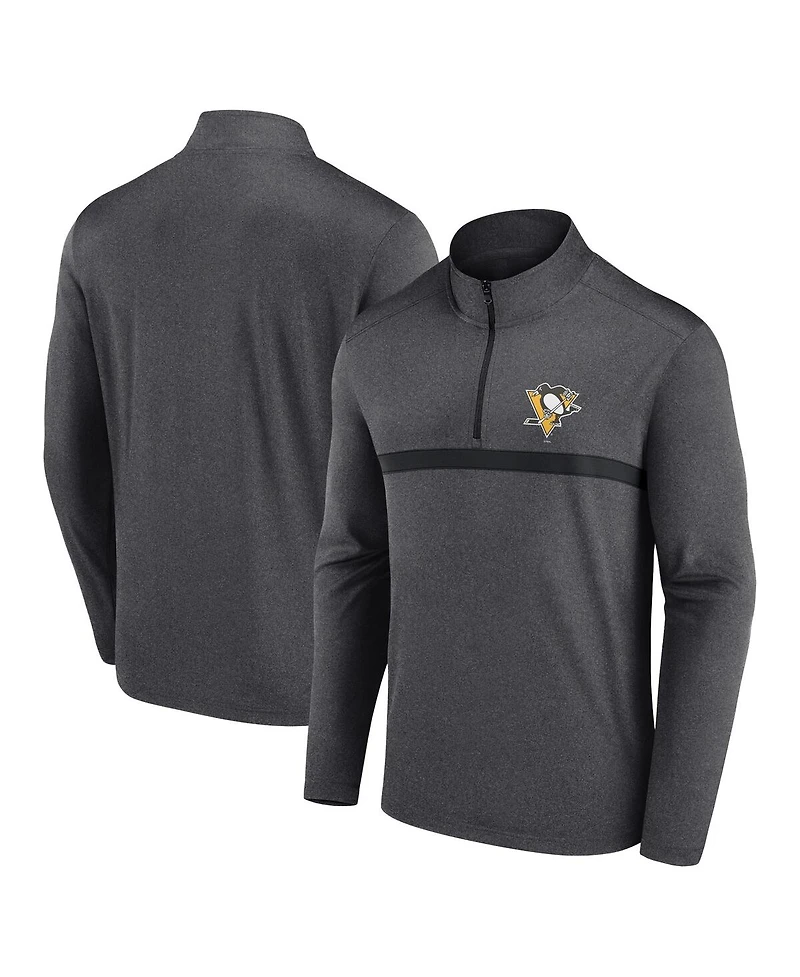 Logo Athletic Men's Heather Charcoal Pittsburgh Penguins Head-to-Head Raglan Quarter-Zip Sweatshirt