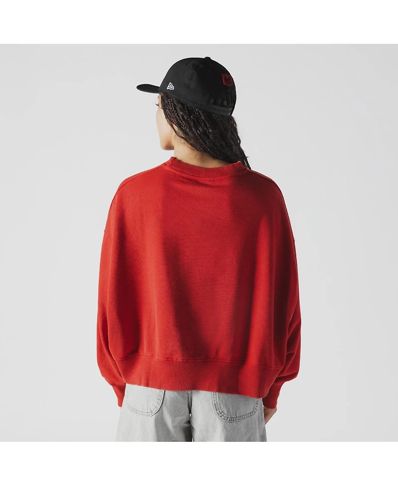 New Era Women's Red Kansas City Chiefs Oversized Throwback Mineral Wash Crew Neck Sweatshirt