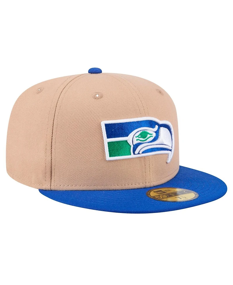 New Era Men's Tan Seattle Seahawks Throwback Logo Main 59FIFTY Fitted Hat