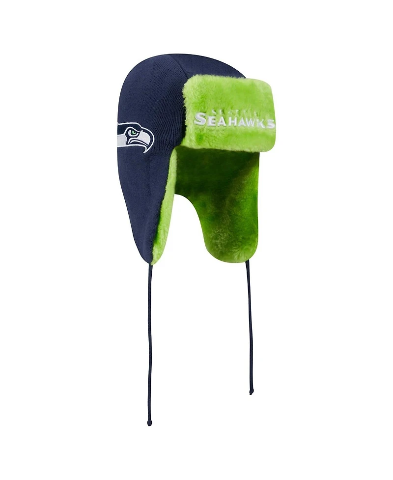 New Era Men's College Navy Seattle Seahawks Helmet Head Trapper Knit Hat