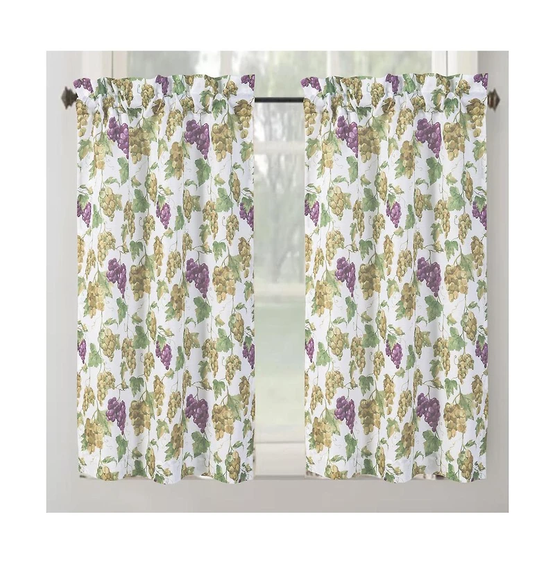 Rt Designer's Collection Tribeca Grapes Printed Slub 3 Pieces Kitchen Curtain