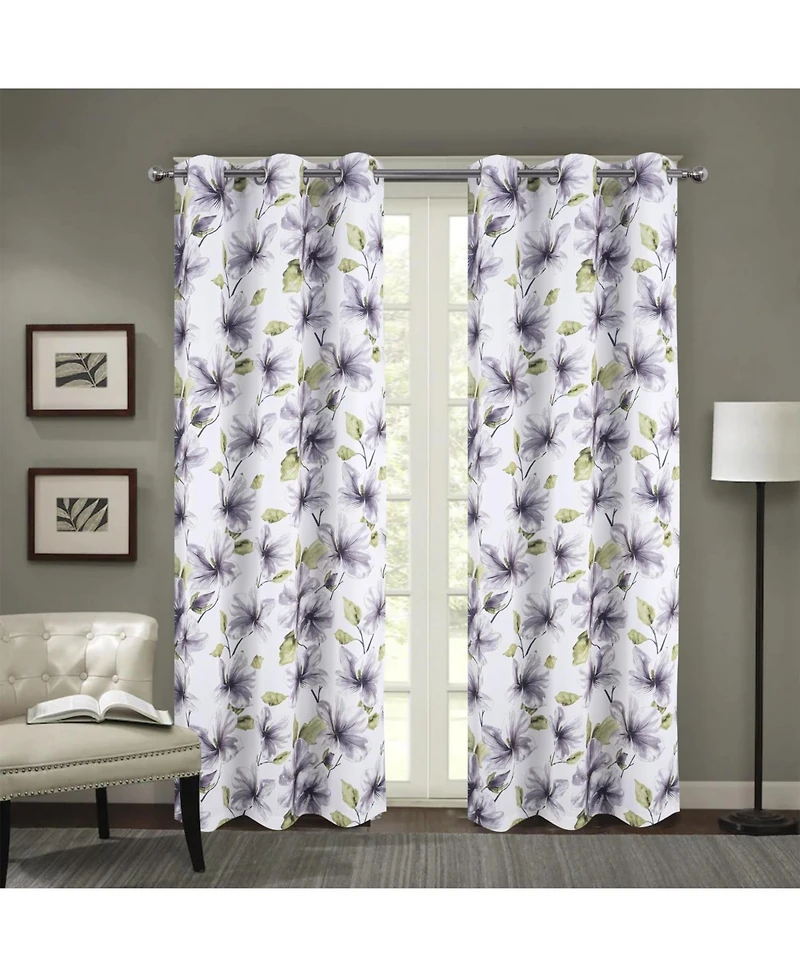 Rt Designer Collection April Printed Blackout Luxurious Decorative Grommet Silver Curtain Panel