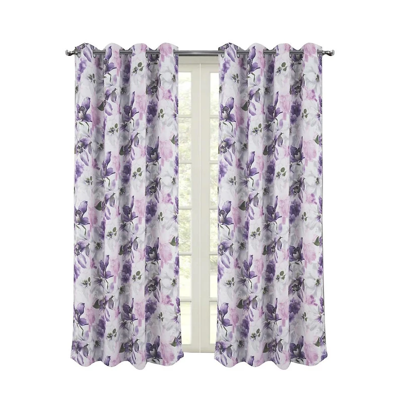 Rt Designers Collection Eden Printed Blackout Grommet Window Curtain Panel 54" x 84" Lilac