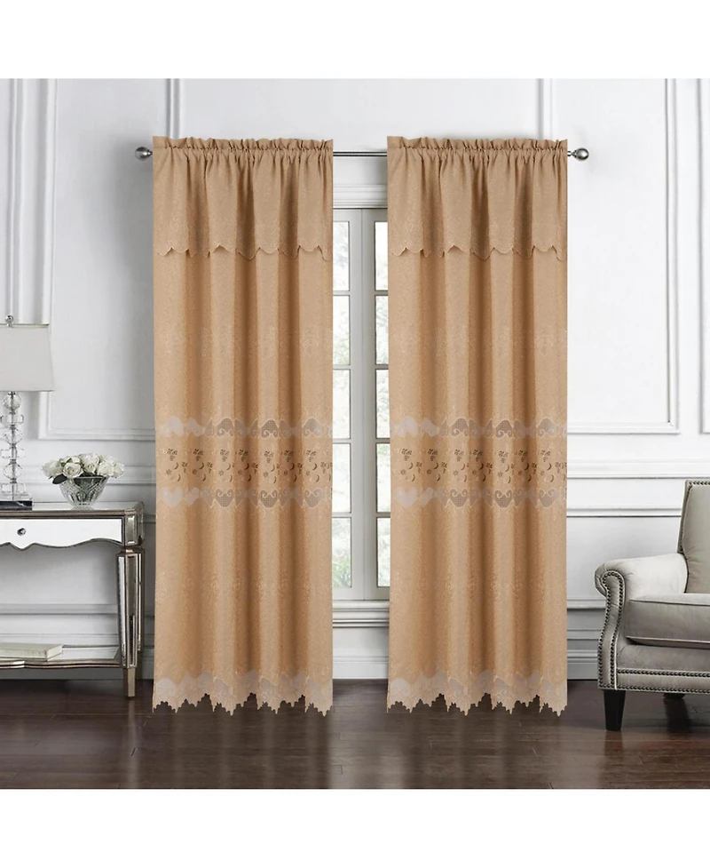 Rt Designer Collection Alice Macrame Luxurious Decorative Rod Pocket Curtain Panel 54" x 84" Gold
