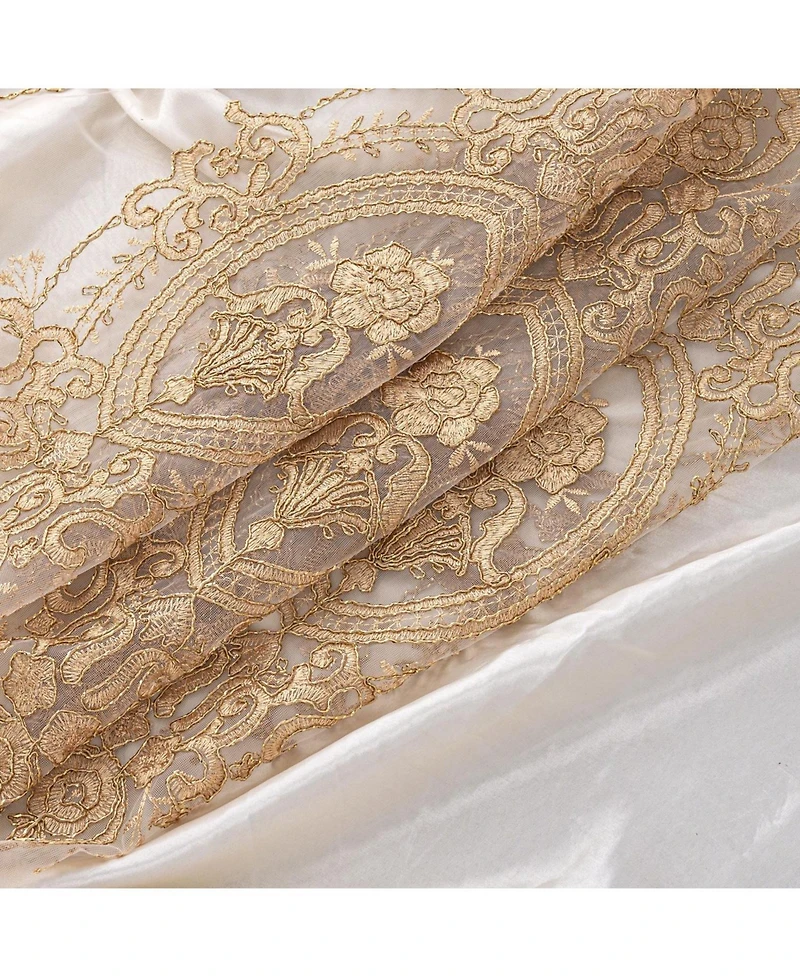 Rt Designers Collection Daisy Embroidery Grommet Curtain Panel With Attached Valance 54" x 84" Beige/Gold