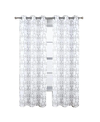 Rt Designers Collection Crown Grommet Sheer Metallic Printed Doily Curtain Panel 54" x 90" Silver