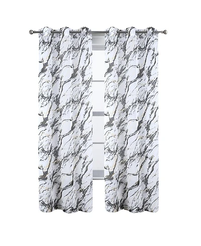 Rt Designers Collection Marble Grommet Metallic Sheer Printed Doily Curtain Panel 54" x 84