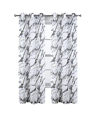 Rt Designers Collection Marble Grommet Metallic Sheer Printed Doily Curtain Panel 54" x 84