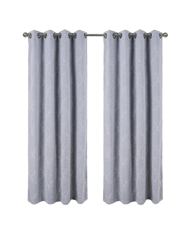 Rt Designer Collection Kimber 2 Pack Embroidered Blackout Luxurious Decorative Grommet Curtain Panel 36" x 84" Silver