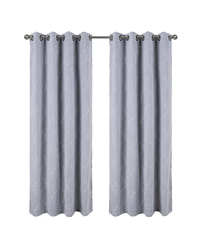 Rt Designer Collection Kimber 2 Pack Embroidered Blackout Luxurious Decorative Grommet Curtain Panel 36" x 84" Silver