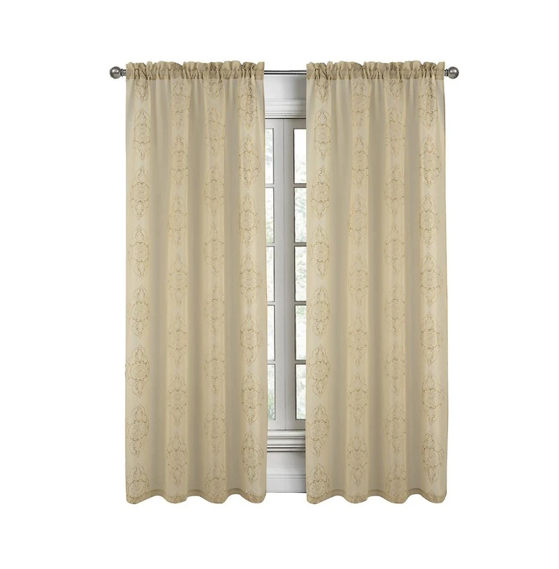 Rt Designers Collection Andrea Emb Metallic Doily Rod Pocket Room Darkening Curtain Panels for Bedroom 54" x 95" Taupe