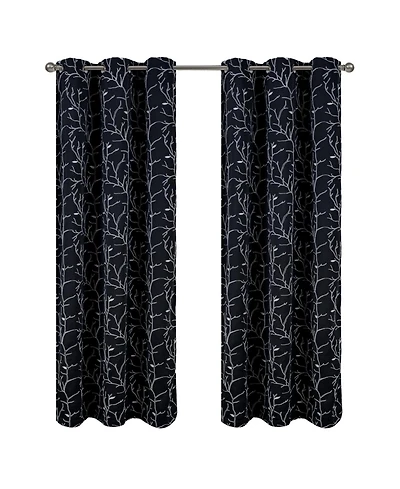 Rt Designer Collection Luciana Embroidered Blackout Luxurious Decorative Grommet Curtain Panel 54" x 84" Black