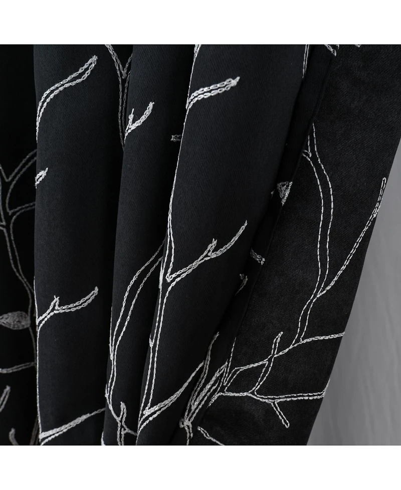 Rt Designer Collection Luciana Embroidered Blackout Luxurious Decorative Grommet Curtain Panel 54" x 90" Black