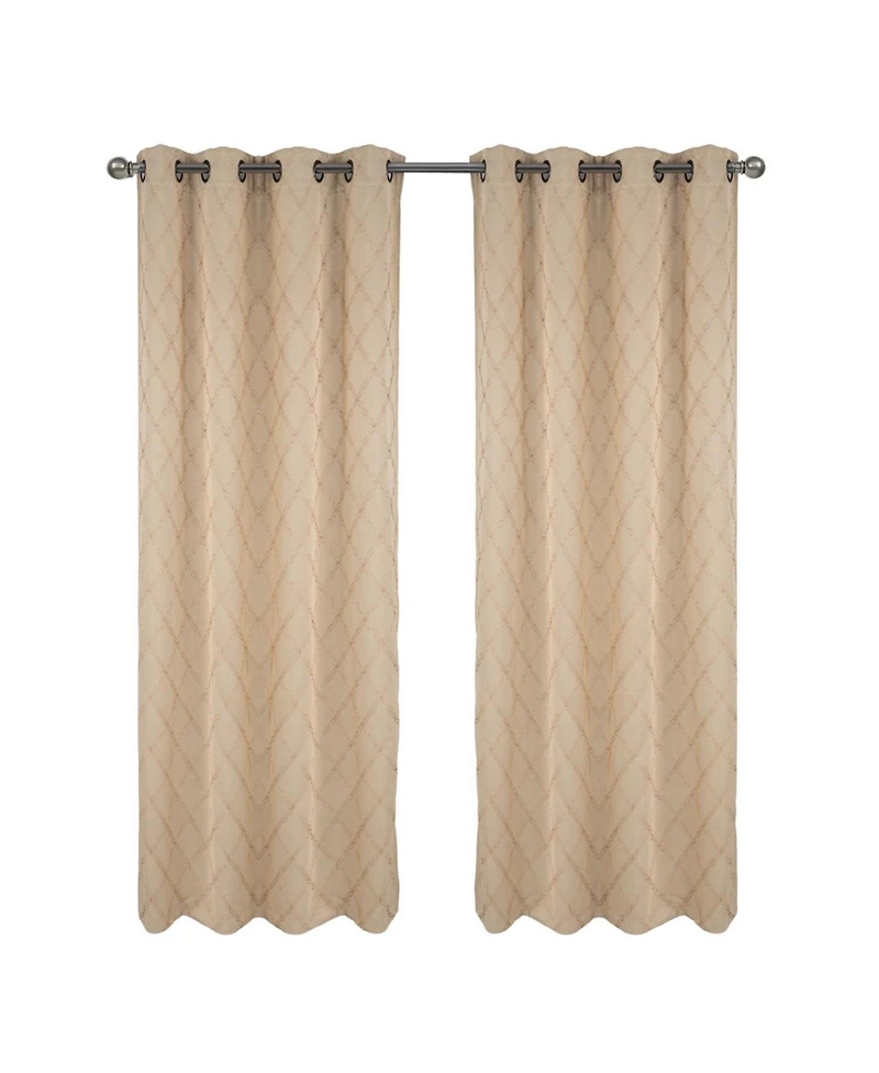 Rt Designer Collection Gable Embroidered Blackout Luxurious Decorative Grommet Curtain Panel; Beige