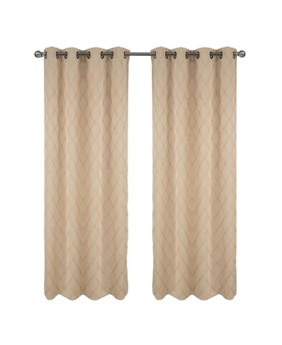Rt Designer Collection Gable Embroidered Blackout Luxurious Decorative Grommet Curtain Panel; Beige