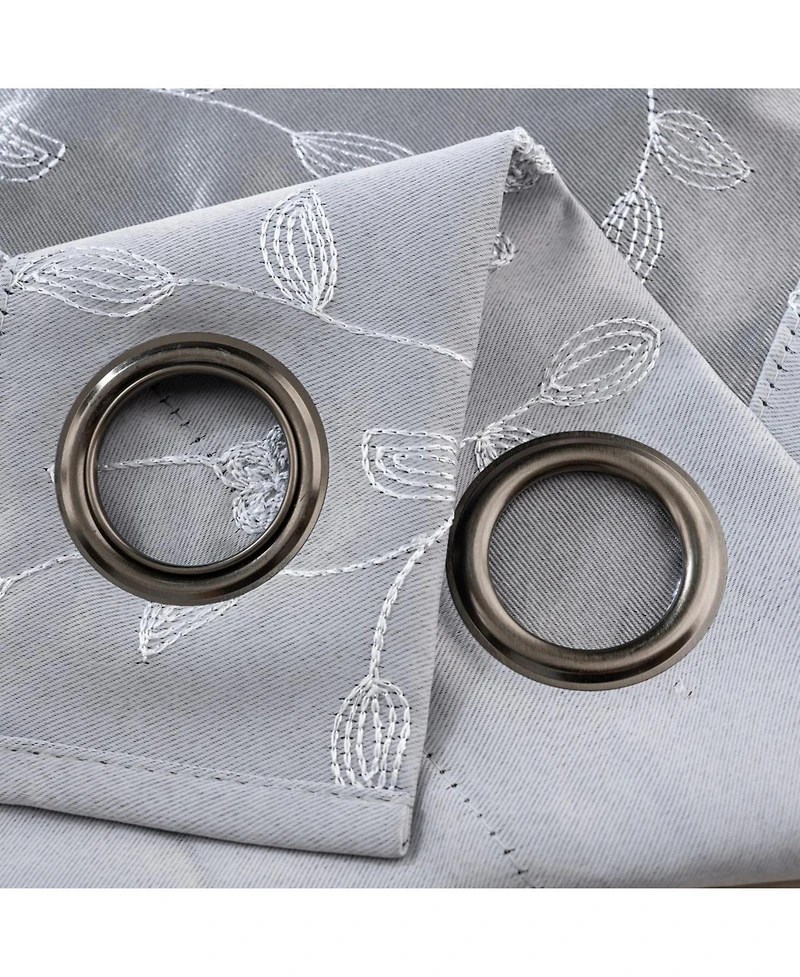 Rt Designer Collection Lilian 2 Pack Embroidered Blackout Luxurious Decorative Grommet Curtain Panel 36" x 84" Silver