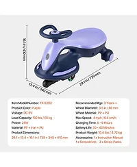 Mecale Electric Wiggle Car, 150 lbs Load, 2-in-1 Swing Car with Led Wheels, Bluetooth, Rechargeable Battery, Ride Toy for Kids 3+, Purple