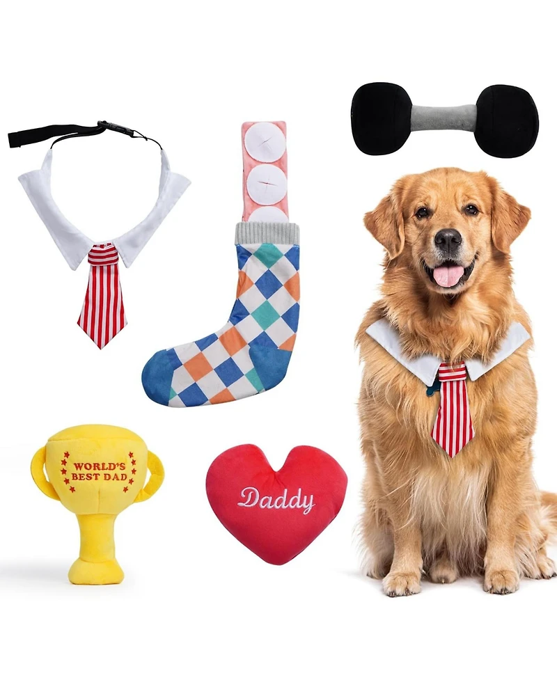 Nocciola 5 Pcs Father's Day Plush Dog Toys, Father's Day Gift, Interactive Dog Toys with Giggle Crinkle Squeaky Sounds, Birthday Gift, Gifts from Daug