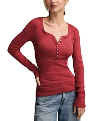Lucky Brand Women's Valentine Pointelle Trim Rib Henley Top
