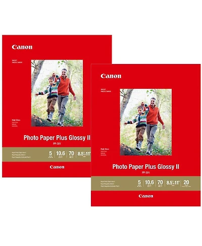 Canon 2 Pack Pp-301 Photo Paper Plus Glossy Ii Inkjet Paper, 10.6 mil, 265 gsm, 8.5x11", 20 Sheet Pack
