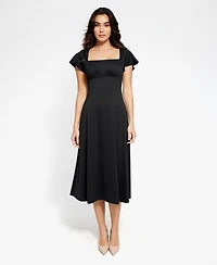 Popilush Shap Women's ewear Flutter Sleeve Sculpting A-Line Midi Dress