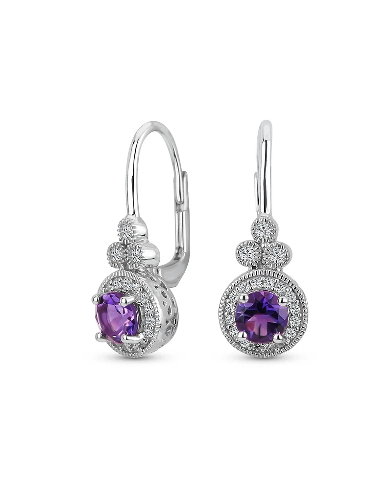 Bling Jewelry Art Deco Style Halo Circle Circlet Solitaire Synthetic Purple Amethyst Drop Earrings Sterling Silver