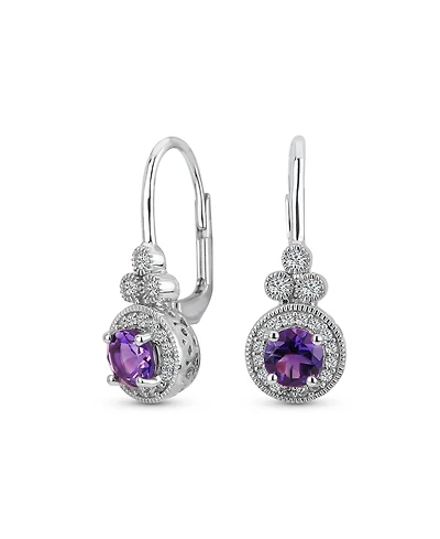 Bling Jewelry Art Deco Style Halo Circle Circlet Solitaire Synthetic Purple Amethyst Drop Earrings Sterling Silver