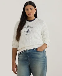 Lauren Ralph Plus Embroidered-Crest Long-Sleeve Sweater