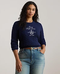Lauren Ralph Plus Embroidered-Crest Long-Sleeve Sweater