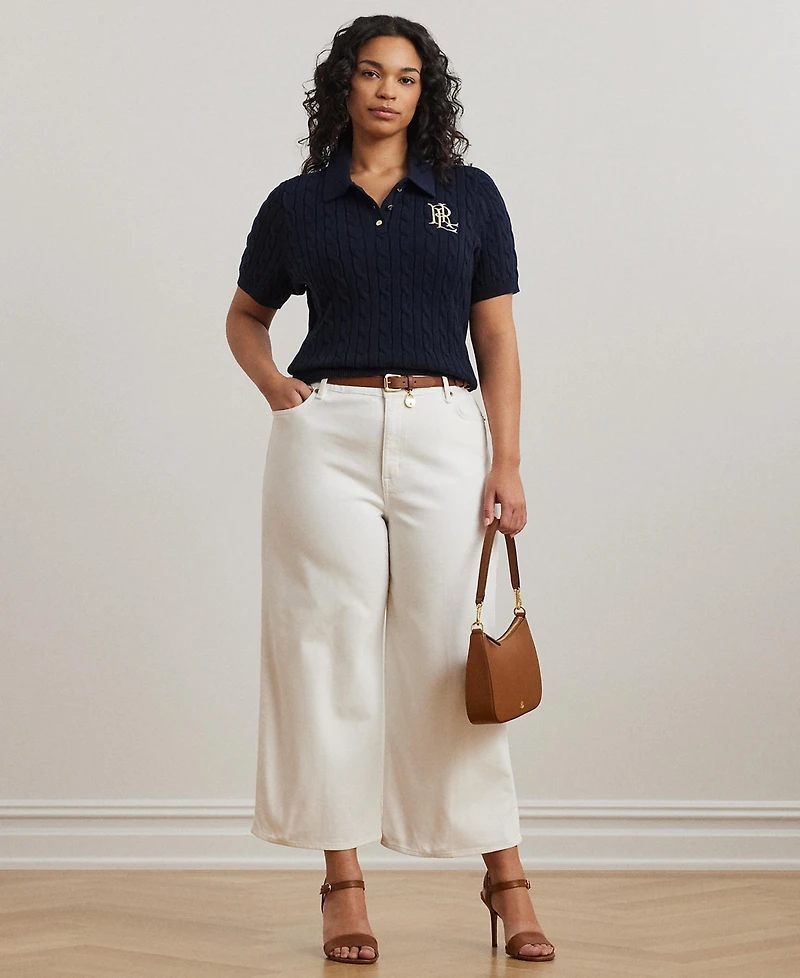 Lauren Ralph Plus Short-Sleeve Polo Collar Sweater