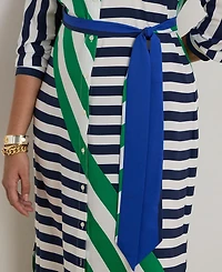 Lauren Ralph Plus Striped Point Collar Shirtdress