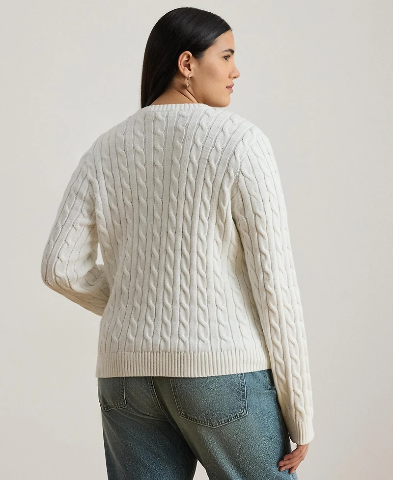 Lauren Ralph Lauren Plus Size Embroidered-Crest Long-Sleeve Sweater