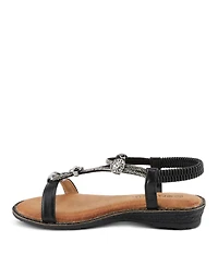 Patrizia Women's Charmer Crystal Jeweled T-Strap Flat Sandals with Stretch Back