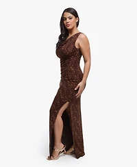 Popilush Women's Shapewear Solid Cowl Neck Ruched Sculpting Maxi Dress