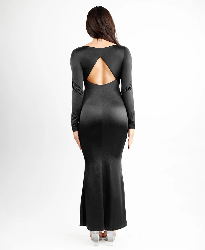 Popilush Women's Shapewear Shine Long Sleeve Cut-Out Hourglass Maxi Dress