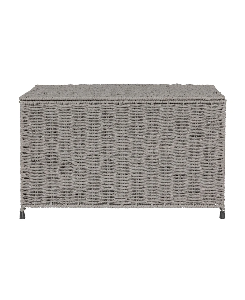 Household Essentials Small Woven Paper Rope Storage Chest with Hinged Lid and Integrated Handles, Grey