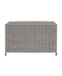 Household Essentials Small Woven Paper Rope Storage Chest with Hinged Lid and Integrated Handles, Grey